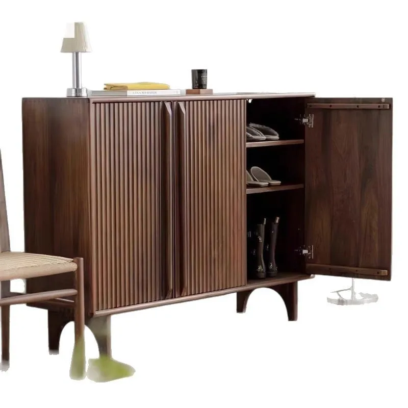 

Nordic shoe cabinet Japanese-style household shoe change simple door solid wood shoe rack entrance storage