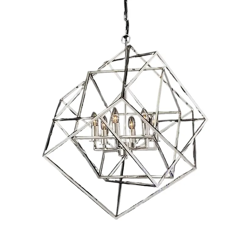 

CAGED CUBIST PENDANT Lamp Geometric Hanging Lighting Multifaceted Metal Frame Loft Bar Suspension Ceiling Chandelier