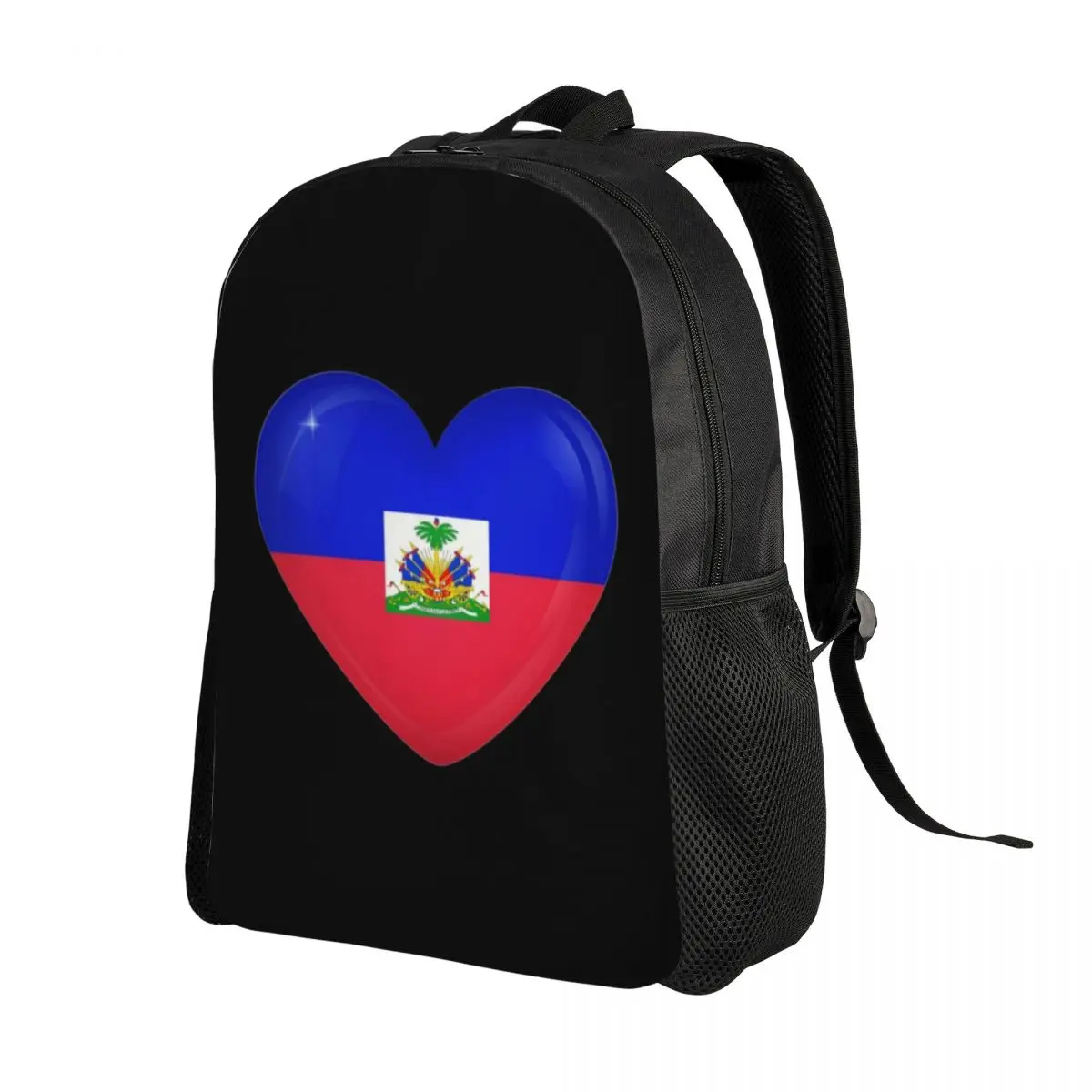 Haiti Flag Heart Backpacks for Women Men Water Resistant School College Haitian Patriotic Bag Print Bookbags