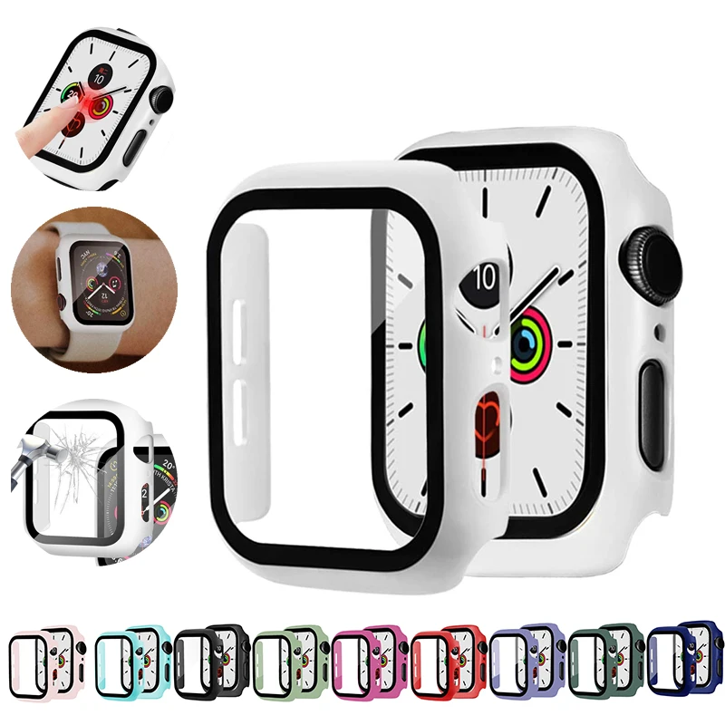 Tempered Glass+Cover For Apple Watch 8 44mm 40mm 42mm 38mm PC bumper Screen Protector Case iWatch Series 7 6 5 4 3 SE 41mm 45mm