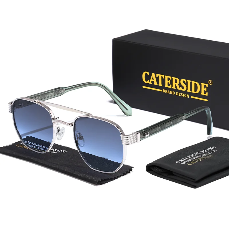 CATERSIDE Fashion Vintage Polygon Sunglasses for Woman Metal Flat Top Double Bridges Women's Sun Glasses Brand Design Eyewear