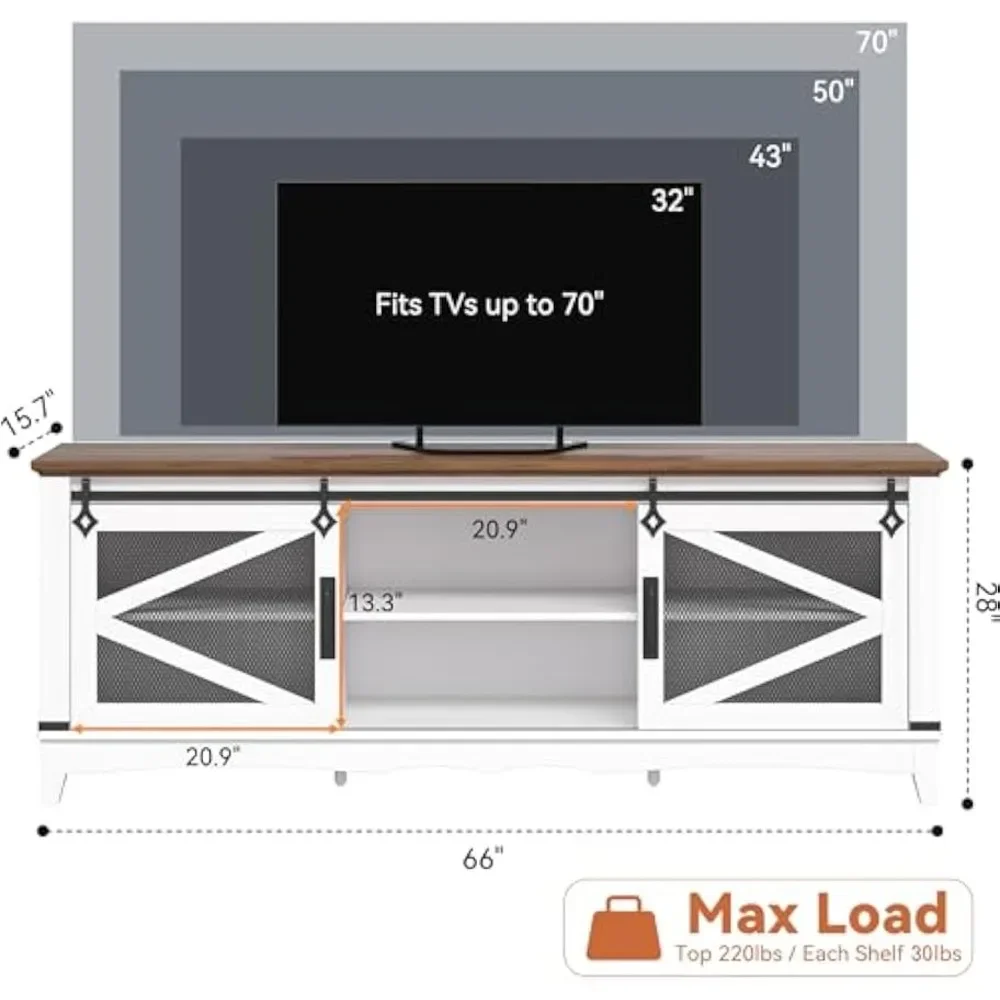 Contemporary 65 Inch TV Stand with Storage and Sliding Doors for Living Room Entertainment Center