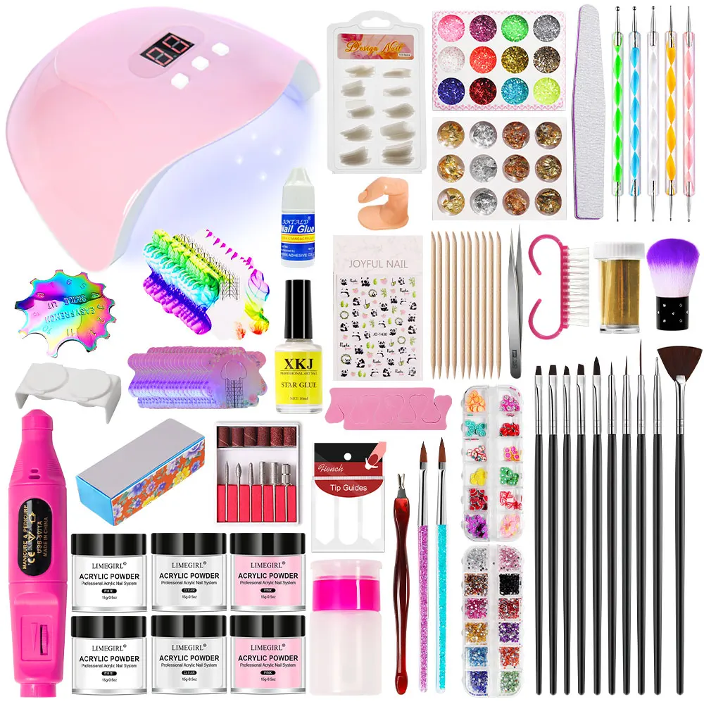 

Acrylic Nail Art Kit UV Nail Dryer Light Polishing Tools With Electric Nail Drill Acrylic Nail Art Supplies For Beginner With Ev