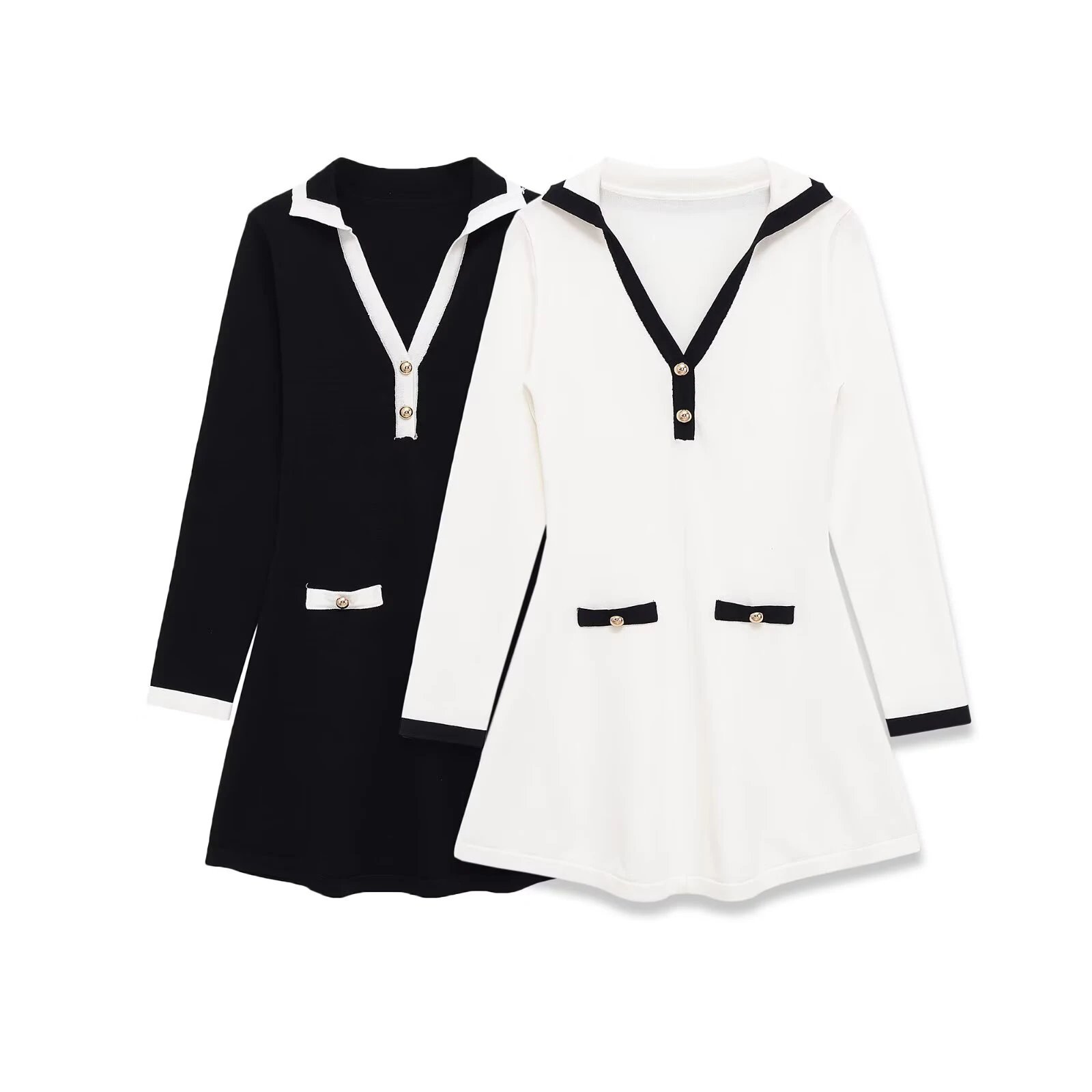 

Зимняя новая женская одежда, очень простой стиль, мягкое короткое платье контрастного цвета с лацканами и длинными рукавами