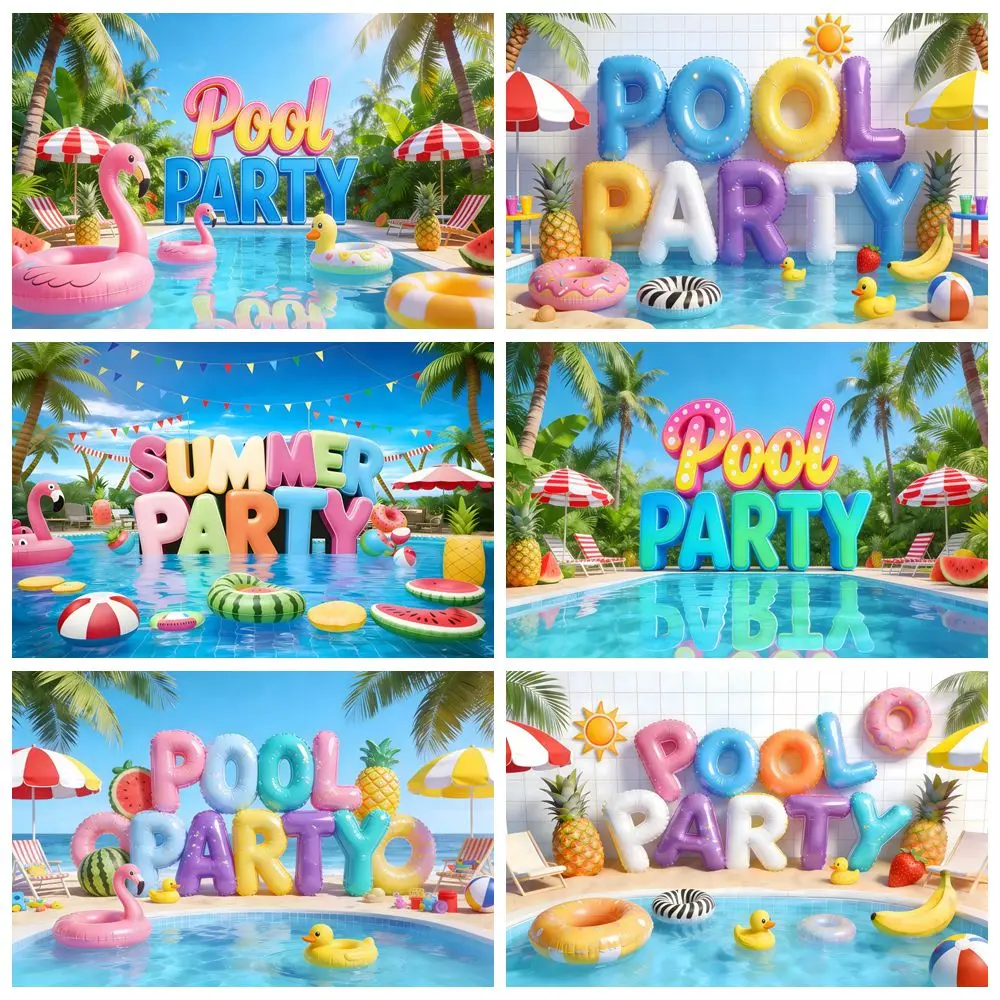 Hawaii Summer Pool Party Backdrop for Photography Swimming Pool Seaside Birthday Party Holiday Portrait Photoshoot Background