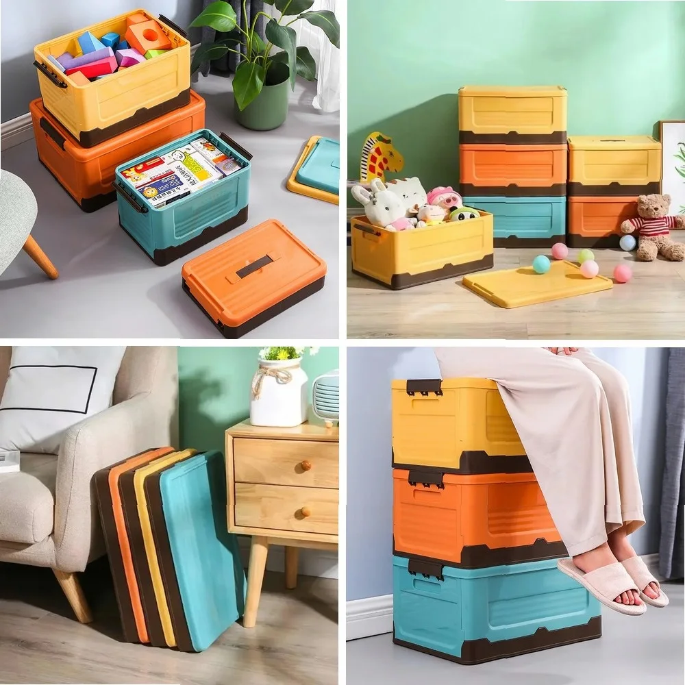 

Folding Toy Storage Box Stackable Large Clothes Case Picnic Basket Portable Food Container Home Organizer Camping Accessory