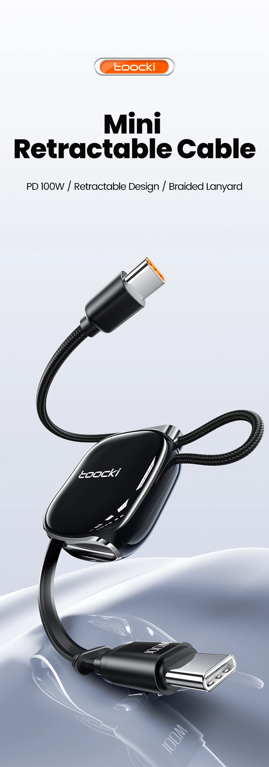 Toocki Einziehbares 100W USB-C-Kabel für iPhone Samsung Magnetisches Einziehbares Lanyard für Reisen Mini Type-C Schnell-Ladekabel Datenkabel – Detail 1