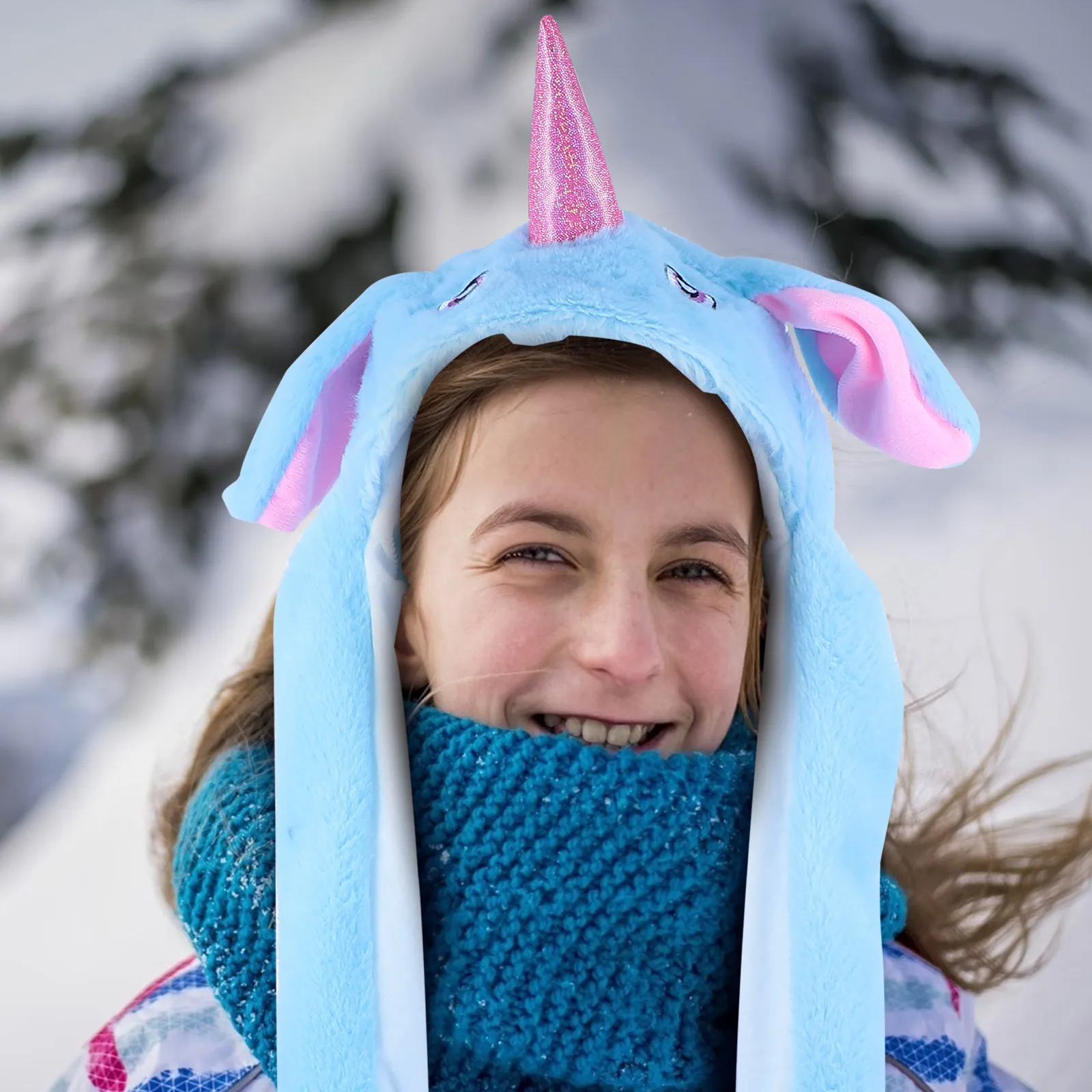 

1 шт. Светящаяся шапка с движущимися ушками единорога, забавный аксессуар для костюма на вечеринку, косплей, теплый, светящийся, мультяшный головной убор, реквизит для декора