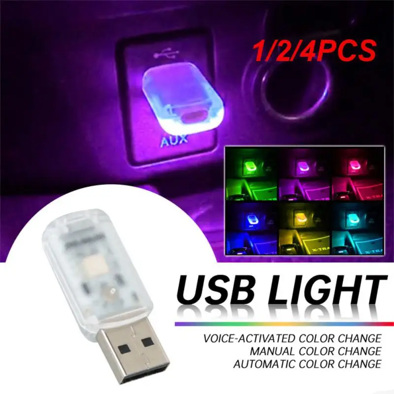 

1/2/4PCS Mini USB LED Car Light Auto Interior Atmosphere Light Lighting PC Mobile Power Charging Colorful Decorative Lamp Car