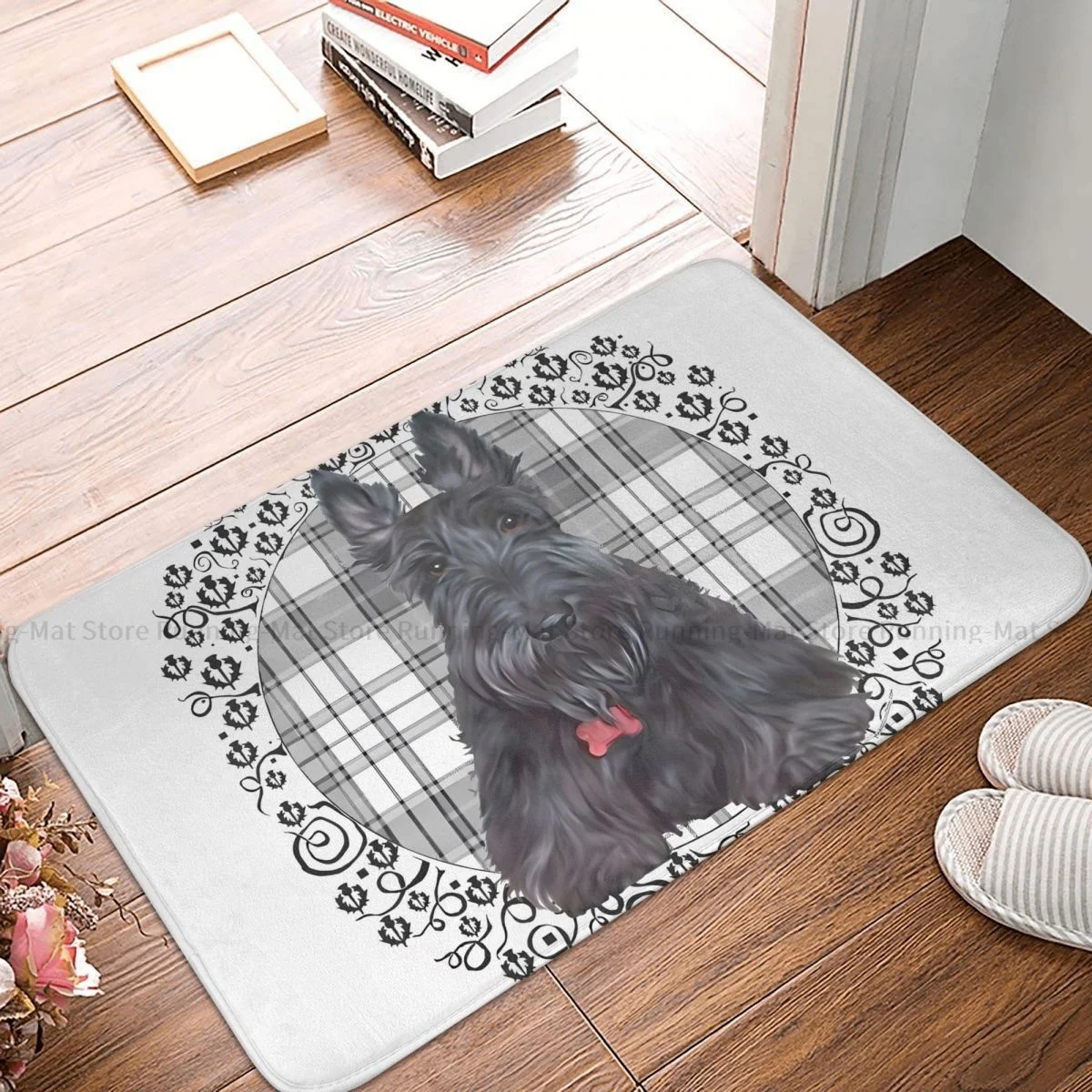 Kitchen Non-Slip Carpet Scottish Terrier On Tartan Square Sticker Bedroom Mat Entrance Door Doormat Floor Decoration Rug