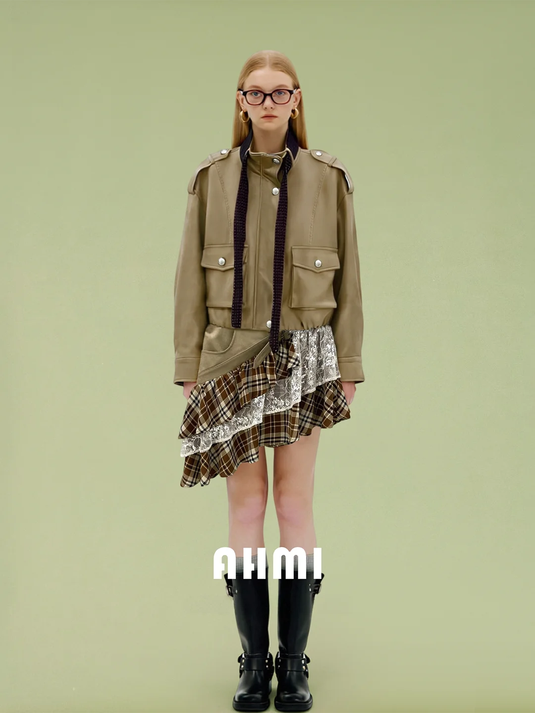 

Женская рабочая куртка AHMI в стиле ретро, укороченная, с завышенной талией, воротником-стойкой, весна-осень, новинка, полиэстер