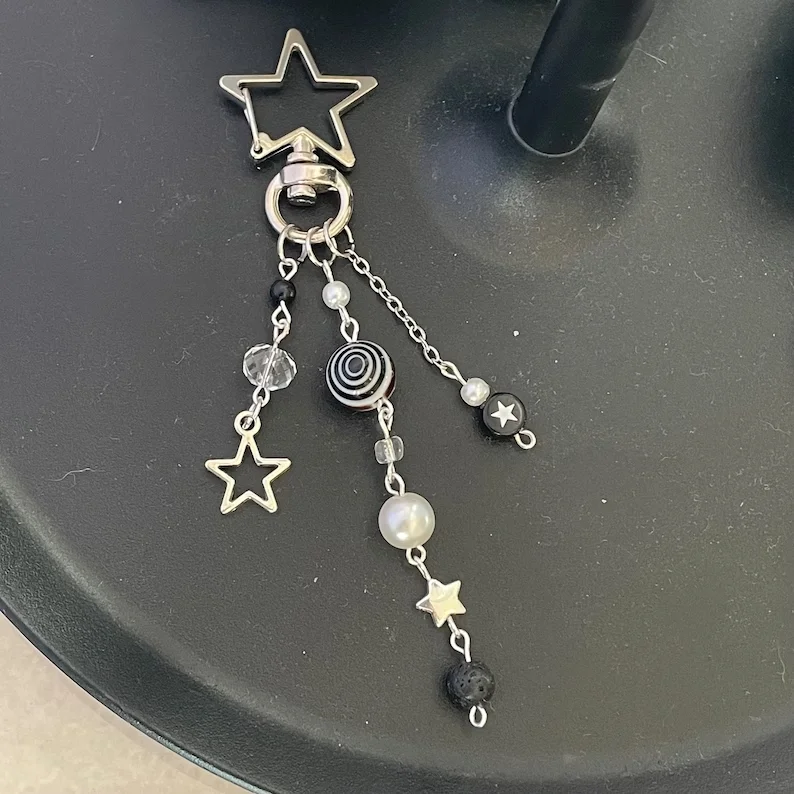 Black and White Star Keychain Y2K