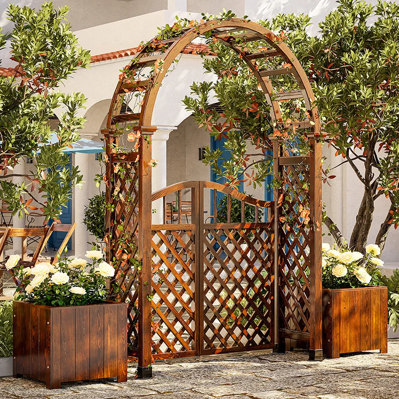 

Antiseptic wood arch climbing vine flower stand outdoor grape stand outdoor courtyard decoration garden fence mesh wooden door