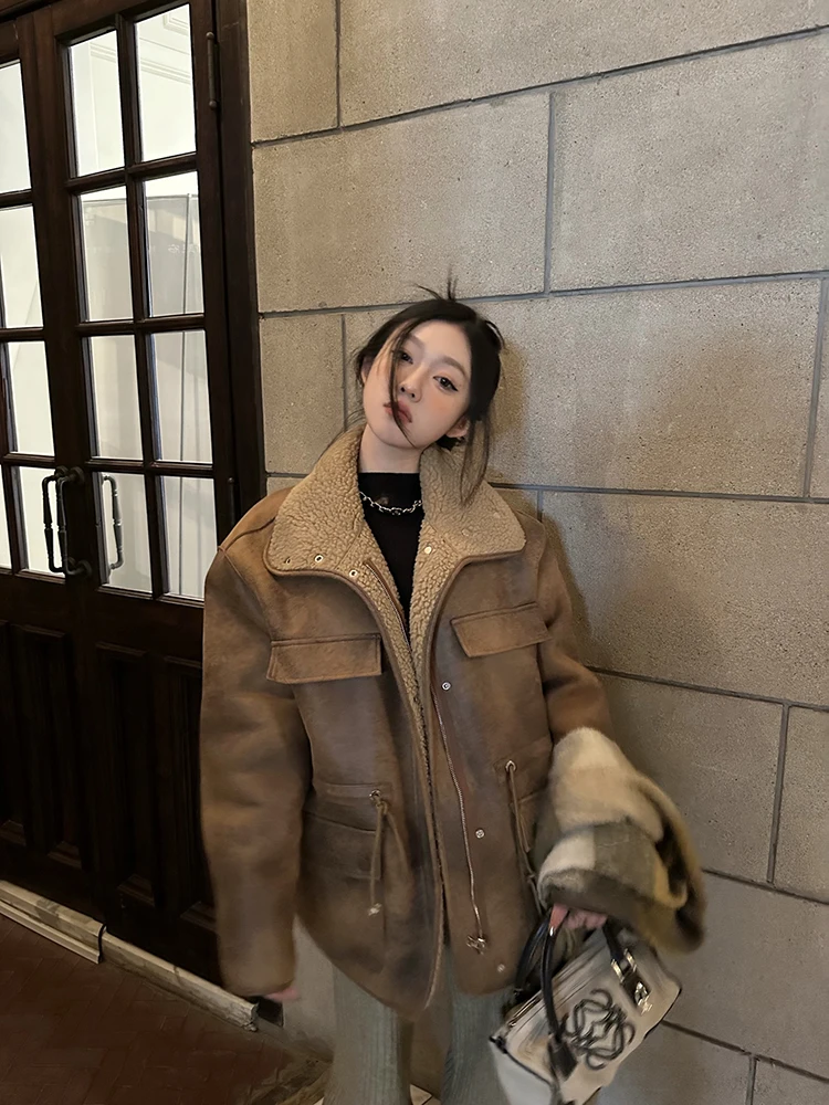 Chaqueta de lana de cordero para mujer, abrigos de invierno, azul marino, aguamarina marina, celulo, cobalto, índigo, zafiro, turquesa, ultramarino