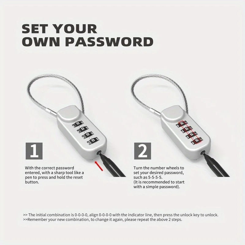 Portable 4 Digit Password Lock Wire Rope Anti-Theft Backpack Zipper Lock Padlock Luggage Combination Lock Travel Luggage Lock