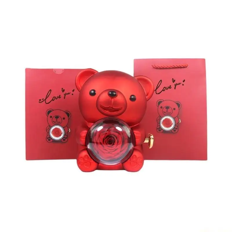 

31BF консервированная коробка для ювелирных изделий с розой и медведем, пластиковая текстура для подарков на День матери,