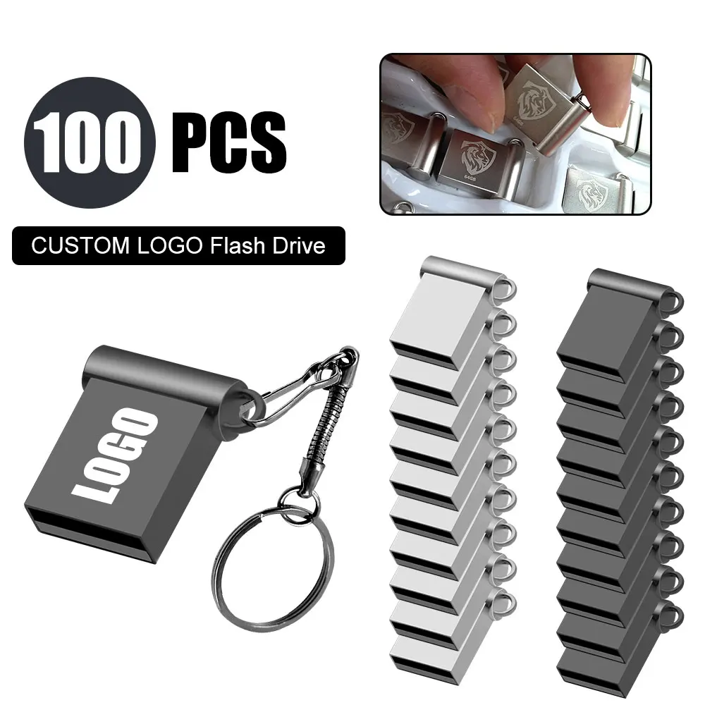 

100PCS Free custom logo Metal Pen Drive Flash Disk For Publicity Gift USB Stick 4GB 8GB 16GB 32GB 64GB U disk memory stick