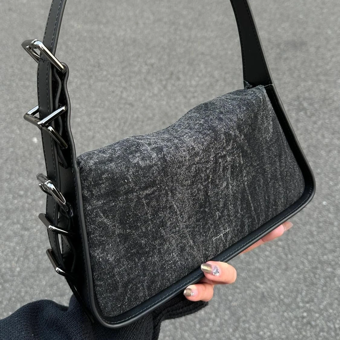 Fashion Cool Black Single Shoulder Bag Black PU Leather Large Capacity Storage Bag Handbag Woman Bag Purses Handbags