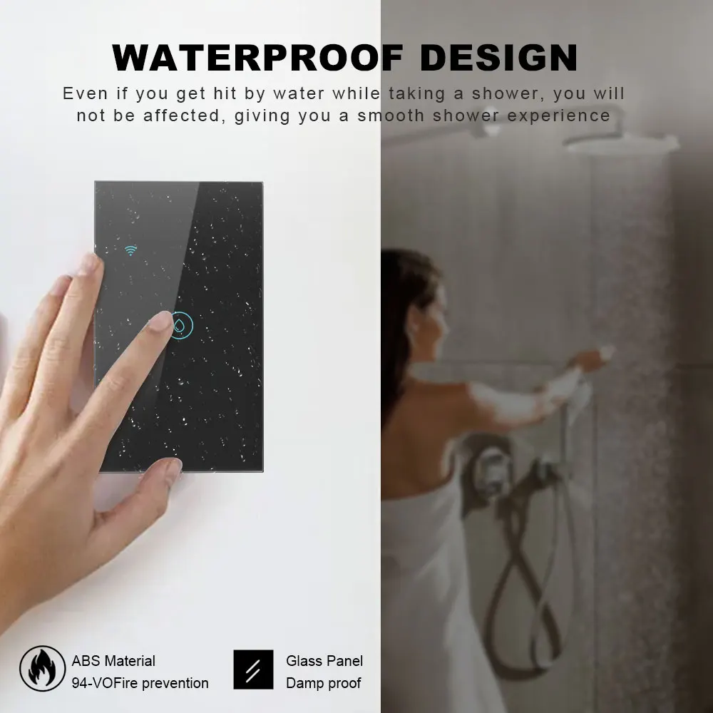 سخان مياه واي فاي ذكي يعمل باللمس، مؤقت قياسي أمريكي، ذاكرة إيقاف التشغيل/التحكم في إيقاف التشغيل متوافقة مع Alexa Google Home