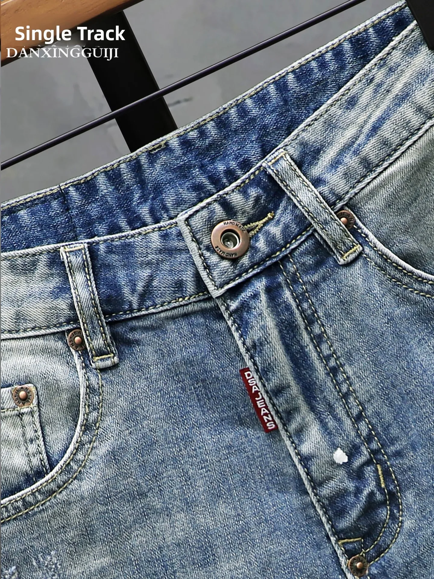 العصرية الرجال خمسة كيت الدنيم orts الصيف يمكن ارتداؤها تنفس خفيفة الوزن القطن الأزرق البوليستر مزيج مطاطا Waisand #4