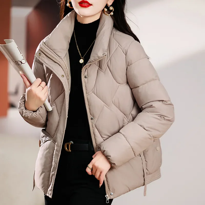 

2026 Winter Thick Warm Down Cotton Jacket Women Parkas New Fashion Stand Collar Solid Color Casual Padded Coat Female Tops 1623