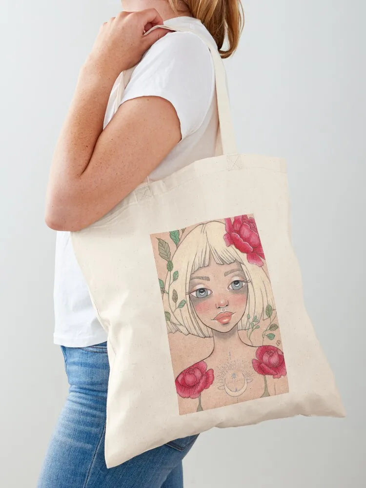 Peony Moon Tote Bag Big bag women reusable grocery bags Canvas