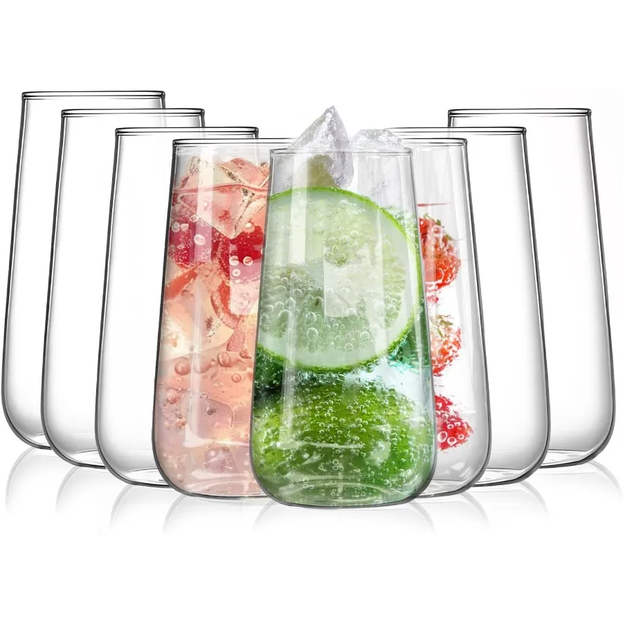 

Set of 8 16oz Highball Glasses for Cocktail Beer Wine Whiskey Water and Juice LeadFree Lightweight Glassware Set Perfect for Ho