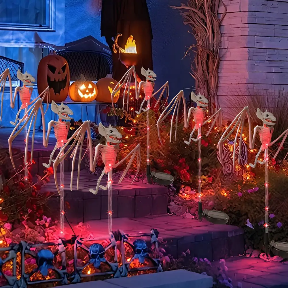 Waterproof Halloween Bat Solar Light Stick-in-the-ground Windproof Yard Floor Lamp Flexible Head High-Efficiency Solar Panels
