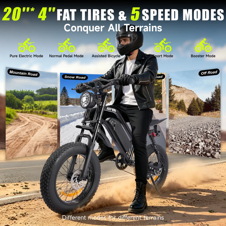 OBX Electric Mountain Bike 1500W 48V 15Ah Battery E-Bike with LCD Display - 70 Mile Range 20x4 Inch Fat Tire All-Terrain UL Certified image 3