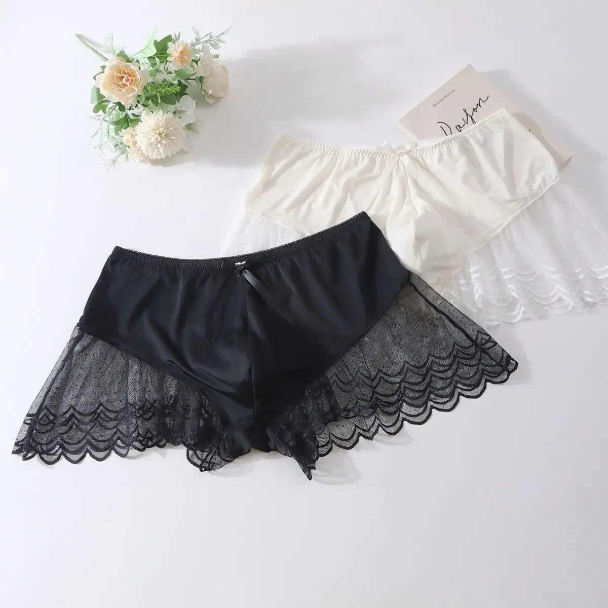 Summer See Through Floral Print Mesh Lingerie Panties Plus Size Underwears Sexy Boxer Shorts