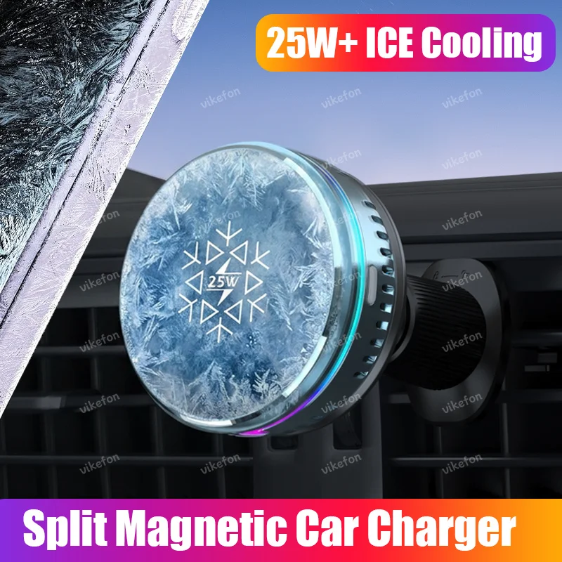 2 in1 Split 25W Magnetic Wireless Charger Semiconductor ICE Cooling RGB Holder Stand For Magsafe iPhone 17 Pro Max Fast Charging