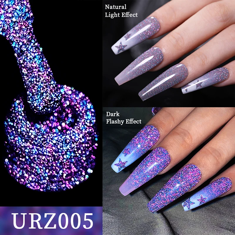 UR SUGAR 7ml Pink Reflective Gel Nail Polish Purple Red Glitter Flash Gel Semi permanent Soak Off UV LED Nail Art Varnish