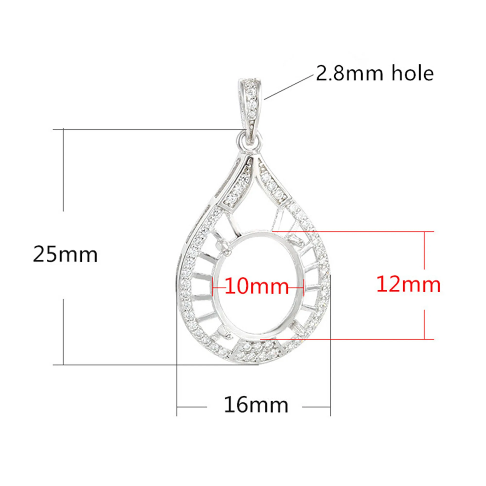 Pendant Blank for 10x12mm Oval Cabochons 925 Silver Pendant Setting Solid Sterling Silver Zircon Pendant Base SP0063