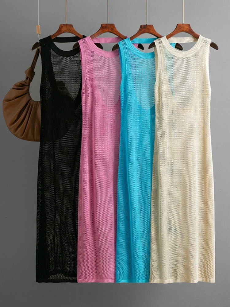 Neue Sommer Frauen Sexy Aushöhlen Lange Kleid Dünne Backless Design Ärmellose Kleider Fashion Solid Elegante Dünne Vestidos