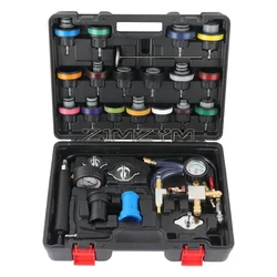 28-piece Automotive Cooling System Tester Radiator Pump Pressure Leak Tester Gauge Tool Kit Vacuum Refill Kit