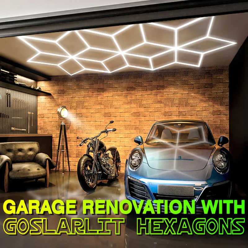 Hexagon LED Lights for Garage Honeycomb Ceiling Light 6500K Cool White Ultra Bright Lighting for Workshop Home Gym Car Detailing