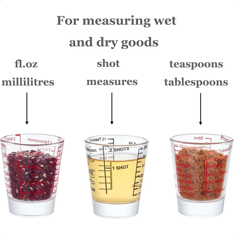 Ackers قياس صغير من الزجاج الثقيل 32 قياسات الزراعة متعددة الأغراض السائل والجاف قياس الزجاج الأحمر والأسود
