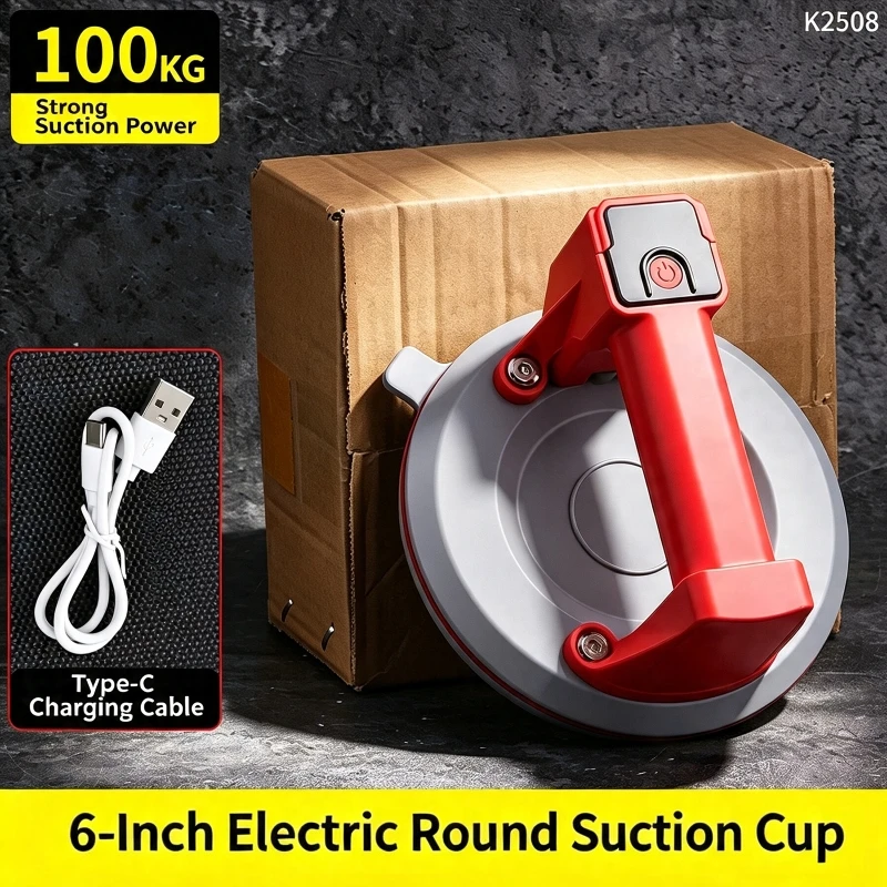 6-inch Round Electric Digital Display Suction Cup for Tiles 100KG Heavy Lifter Automatic Air Supply Powerful Air Pump Suction