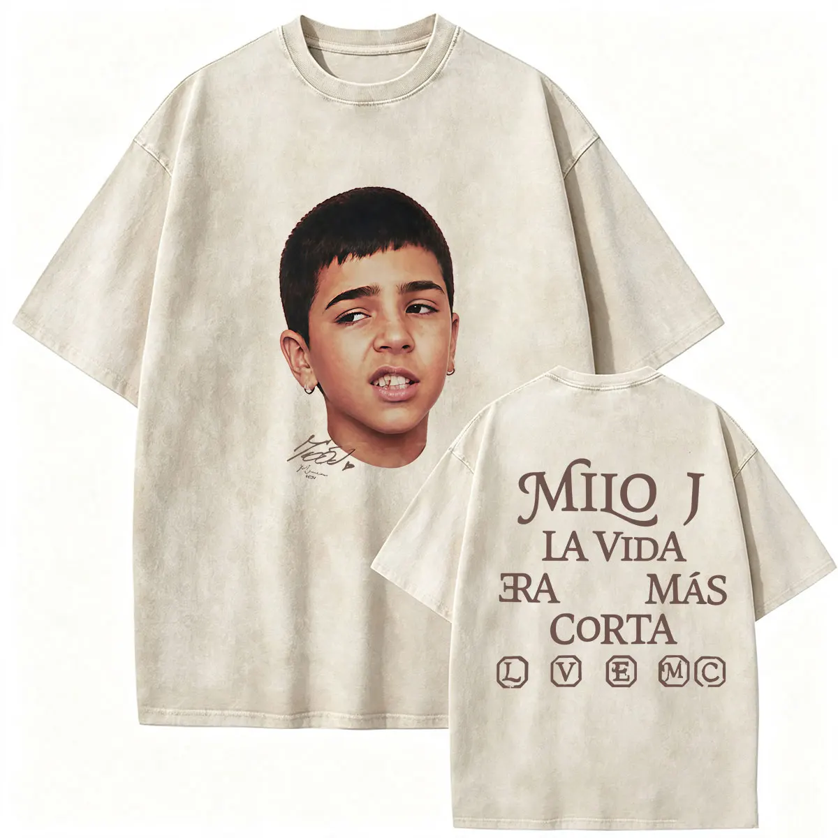 Milo J La Vida Era Mas Corta LVEMC Tour 2026 Vintage Washed T Shirt Men's Loose Clothing Fashion Hip Hop Short Sleeve T-shirts