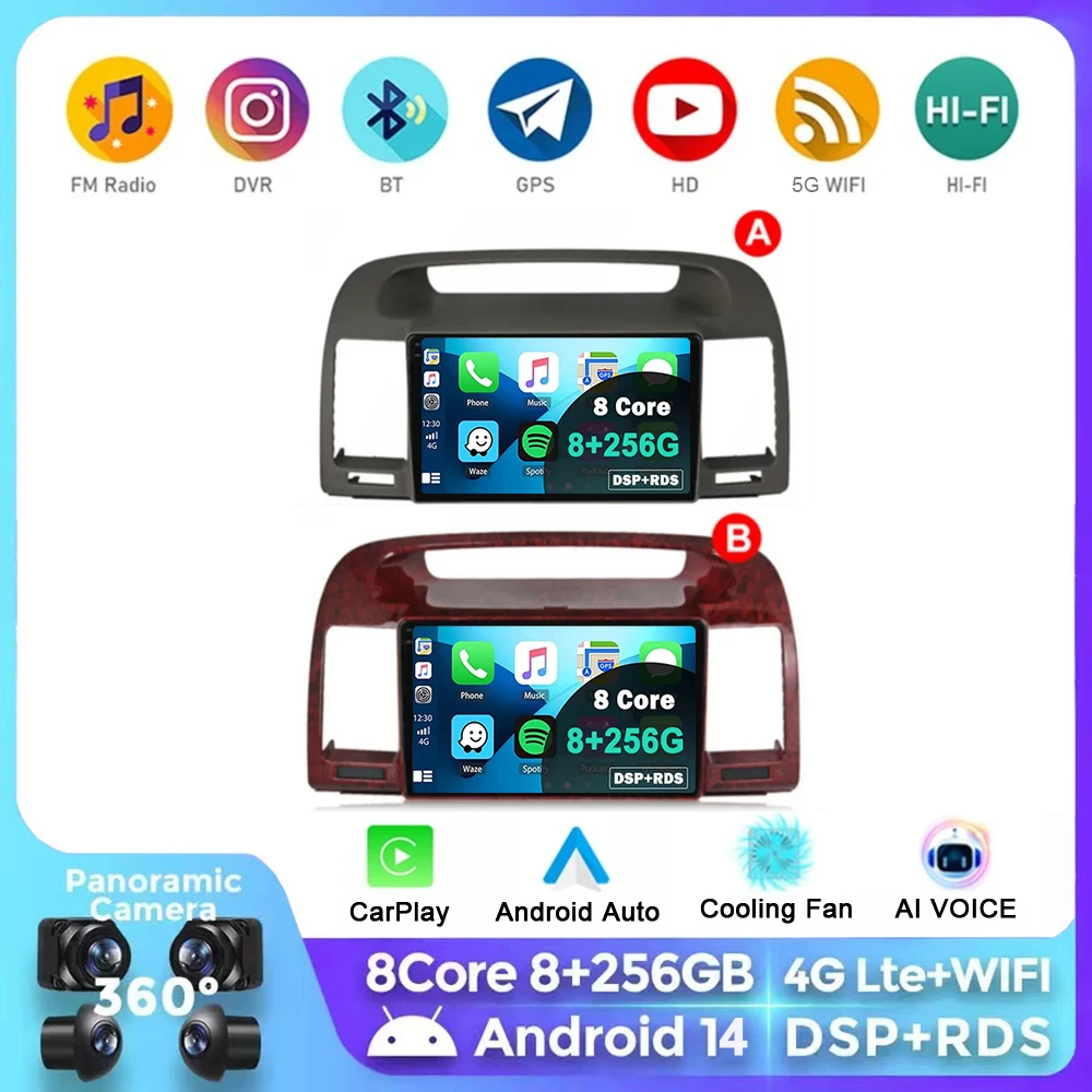 

Android 14 Car Radio Auto For Toyota Camry 5 XV 30 2001-2006 Multimedia Player Navigation Stereos Carplay gps 2din QLED DSP 4G