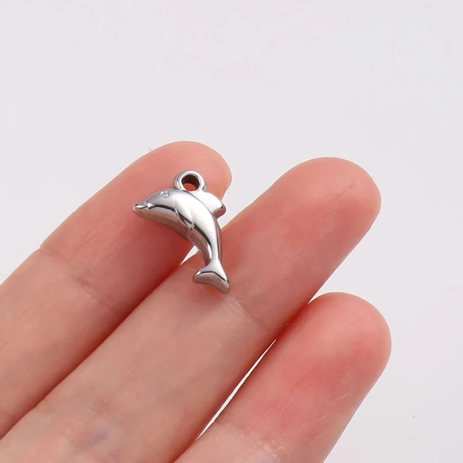 6 Stück stahlfarbene Meerestier-Anhänger, Fisch- und Muschel-Charms aus Edelstahl für die Schmuckherstellung, Schlüsselanhänger-Material – Detail 6