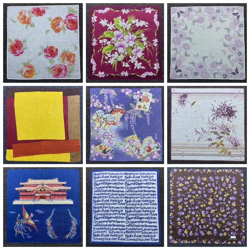 

Pure Cotton Small Square Handkerchief ket Square Vintage Print Men's Women's Sweat Absorbent Faionable Accories