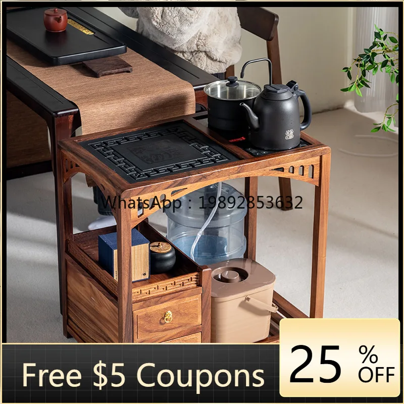 1LYY Walnut Solid Wood Tea Cabinet Tea Table Simple Luxury Tea Table Kettle Integrated Mobile  Table Side