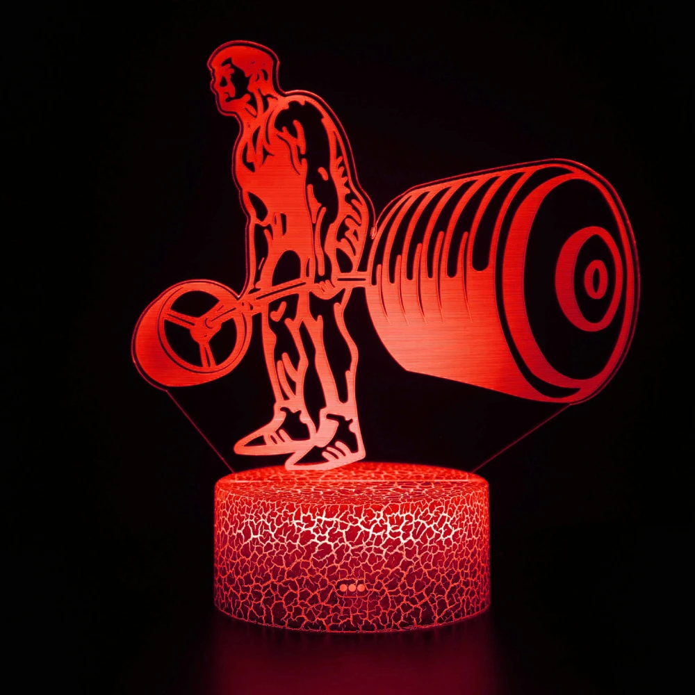 Nighdn-Halterofilismo Homem LED Night Light, Decoração para casa, Lâmpada 3D Ilusão Criativa, Acrílico Colorido Gradiente Atmosfera Lâmpada