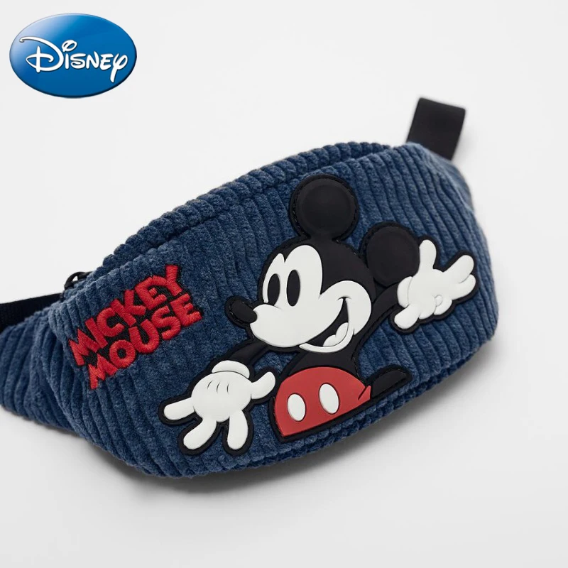 Disney New Blue Embroidered Red Mouse Shoulder Bag Corduroy Fabric Children\'s Small Waist Bag Mobile Phone Bag