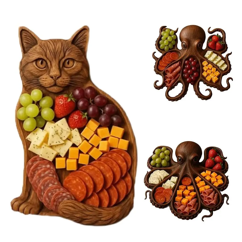 

Unique Design Octopus Charcuterie Platter Cheese Serving Fruits Serving Fruit Wooden Tray Meats Serving Food Tray