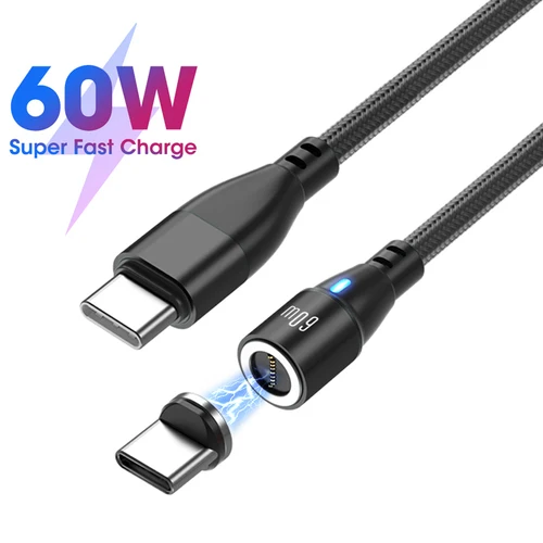 AUFU USB C to USB C 타입 마그네틱 케이블, 삼성에 적합한 PD 60W, 맥북 아이패드 프로 고속 충전 USB-C, 초고속 충전 데이터 코드