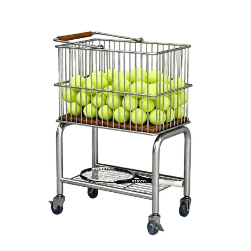 American Tennis Pickup Cart Multifunctional Portable Tennis Coach Cart with Wheels Large Capacity Storage Training Frame