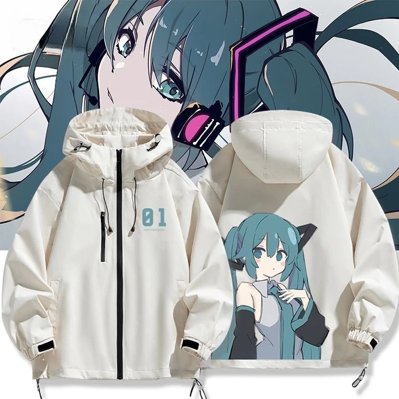 

New Hatsune Miku Loose Hooded Coat Anime Cartoon Students Zipper Up Sports Jacket Plus Size Track Jackets Casual Sweater Gift