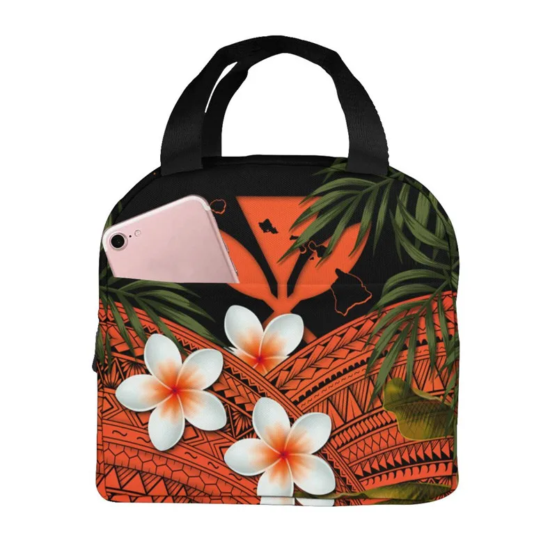 WHEREISART Orange Polynesian Plumeria Floral Leaf Pattern Insulated Lunch Box Woman Lunchboxes For Children's Food Dropshipping